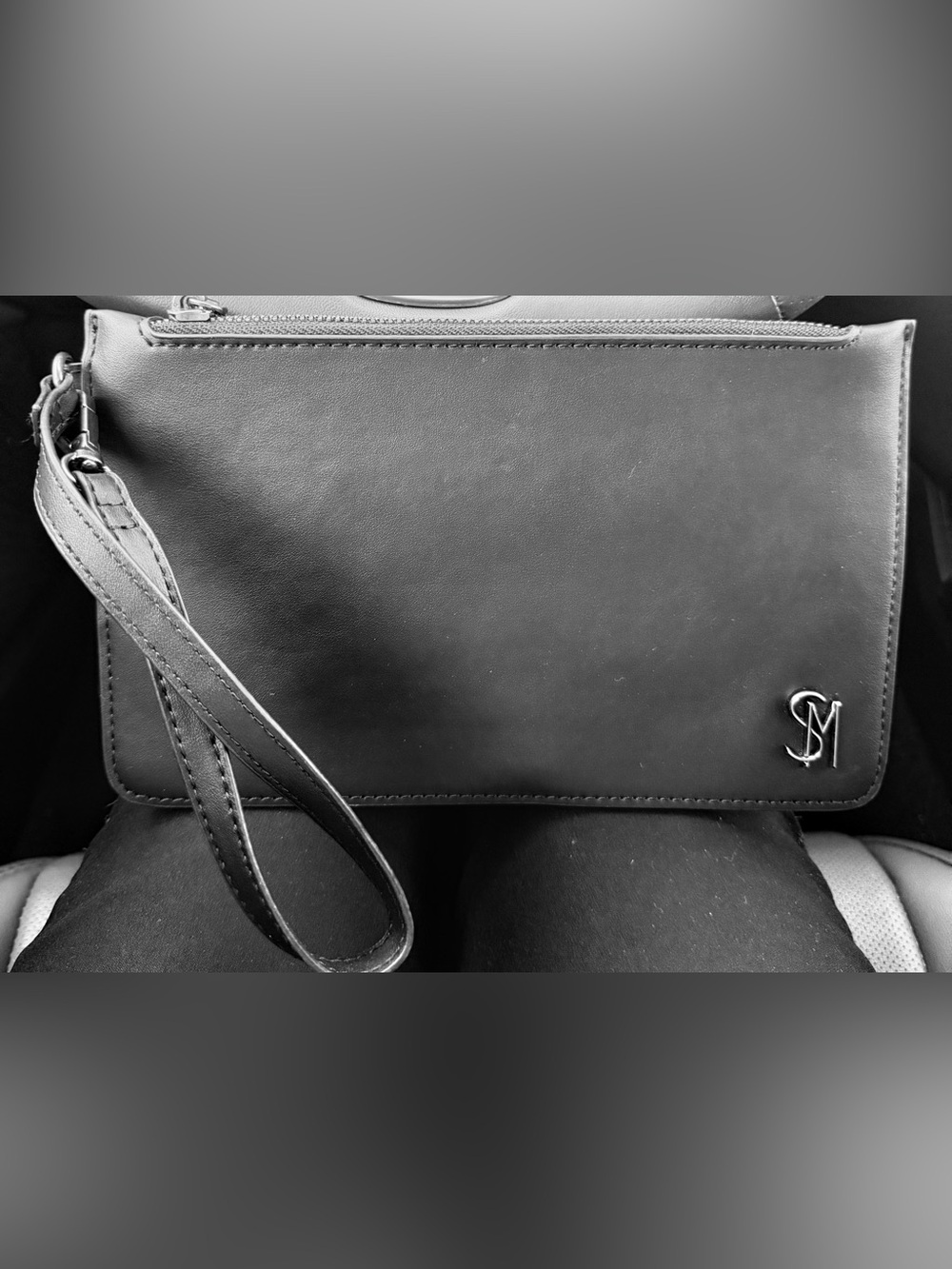 Steve Madden Black Leather Wristlet Clutch with SM Logo